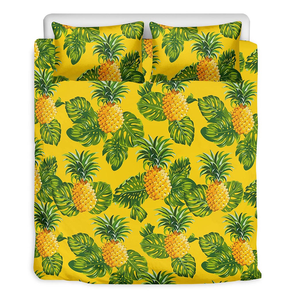 Yellow Tropical Pineapple Pattern Print Duvet Cover Bedding Set