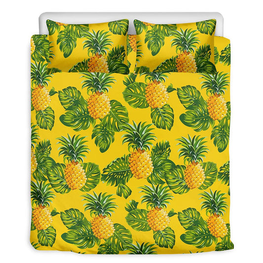 Yellow Tropical Pineapple Pattern Print Duvet Cover Bedding Set