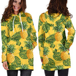 Yellow Tropical Pineapple Pattern Print Hoodie Dress GearFrost