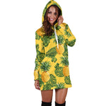 Yellow Tropical Pineapple Pattern Print Hoodie Dress GearFrost