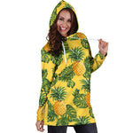 Yellow Tropical Pineapple Pattern Print Hoodie Dress GearFrost