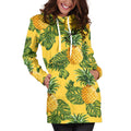 Yellow Tropical Pineapple Pattern Print Pullover Hoodie Dress