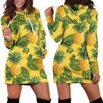Yellow Tropical Pineapple Pattern Print Hoodie Dress GearFrost