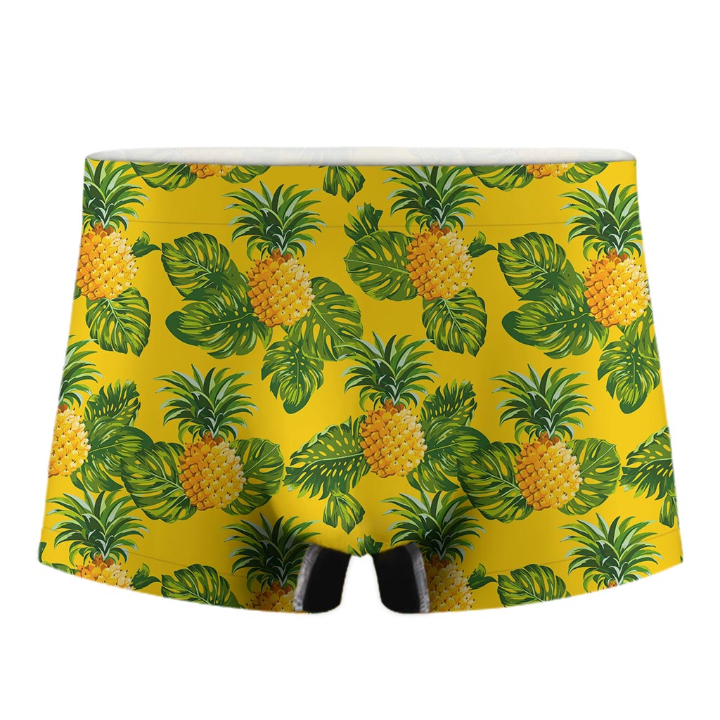 Yellow Tropical Pineapple Pattern Print Men's Boxer Briefs