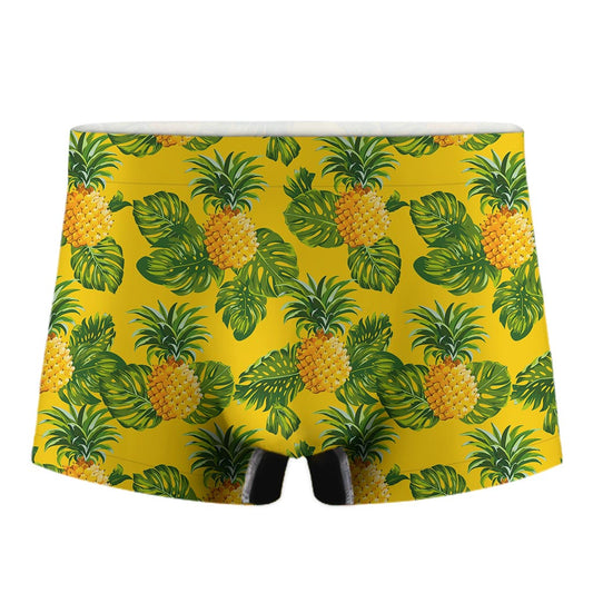 Yellow Tropical Pineapple Pattern Print Men's Boxer Briefs