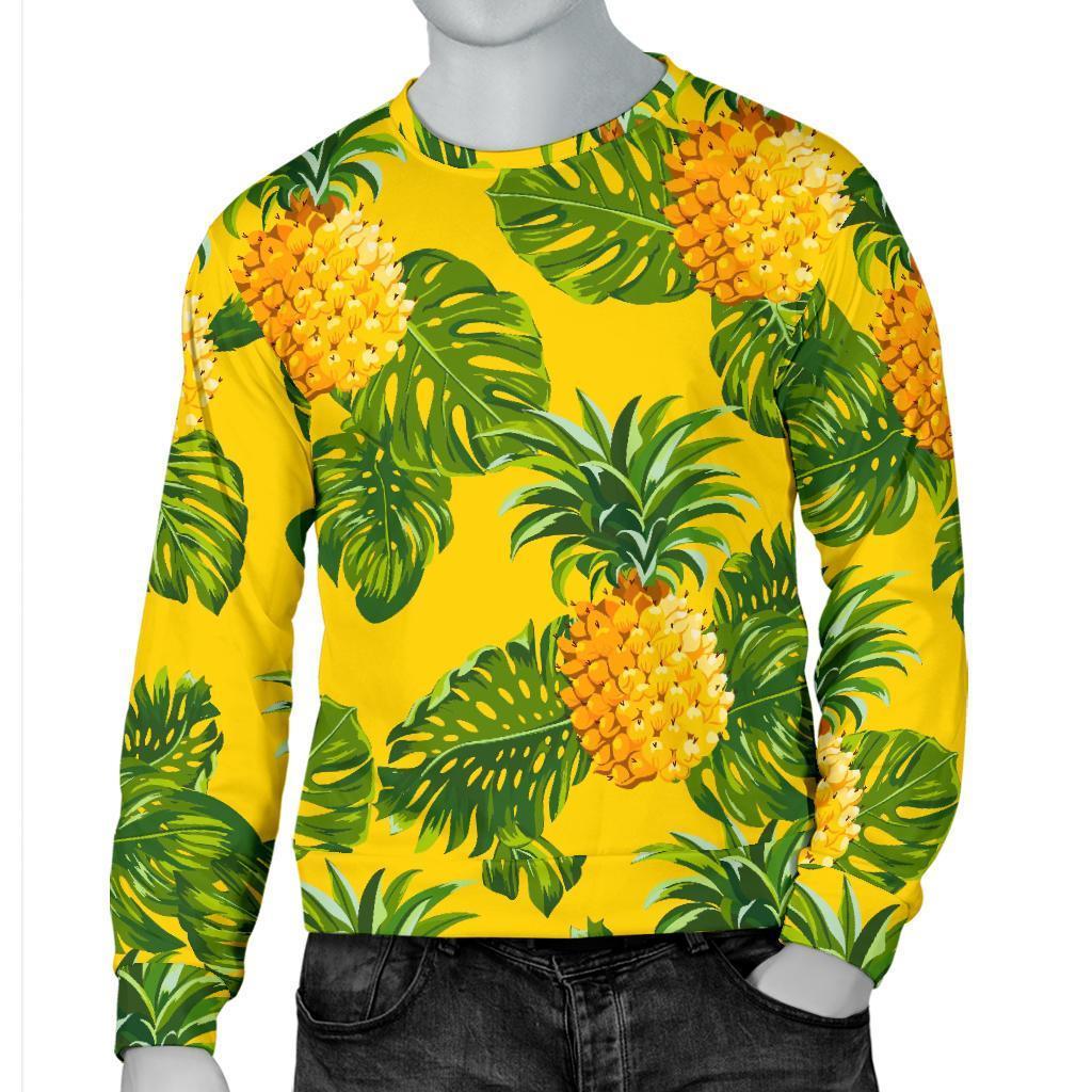 Yellow Tropical Pineapple Pattern Print Men's Crewneck Sweatshirt GearFrost