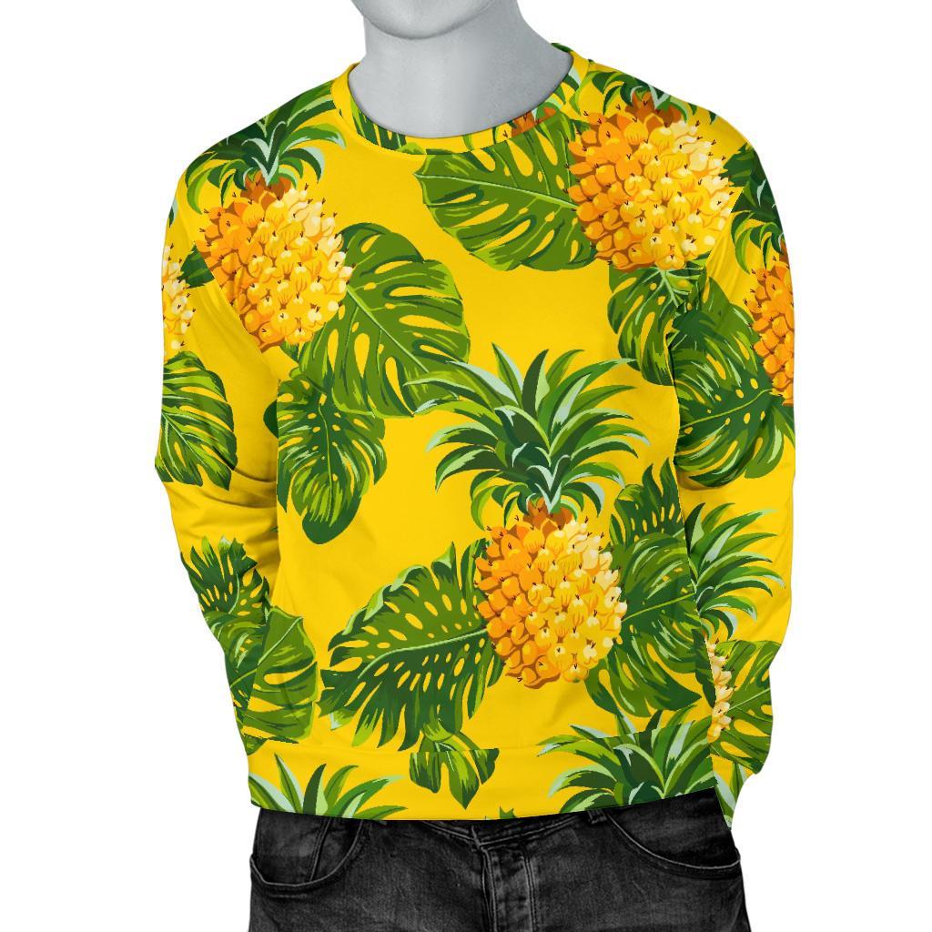 Yellow Tropical Pineapple Pattern Print Men's Crewneck Sweatshirt GearFrost