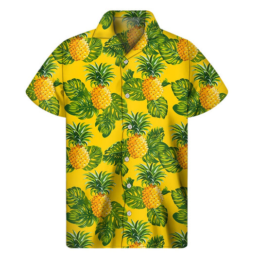 Yellow Tropical Pineapple Pattern Print Men's Short Sleeve Shirt