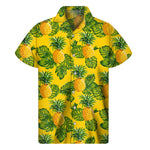 Yellow Tropical Pineapple Pattern Print Men's Short Sleeve Shirt