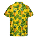 Yellow Tropical Pineapple Pattern Print Men's Short Sleeve Shirt