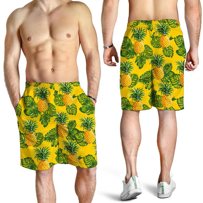 Yellow Tropical Pineapple Pattern Print Men's Shorts