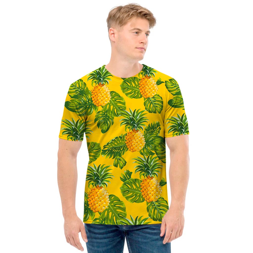 Yellow Tropical Pineapple Pattern Print Men's T-Shirt