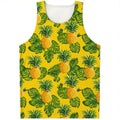 Yellow Tropical Pineapple Pattern Print Men's Tank Top