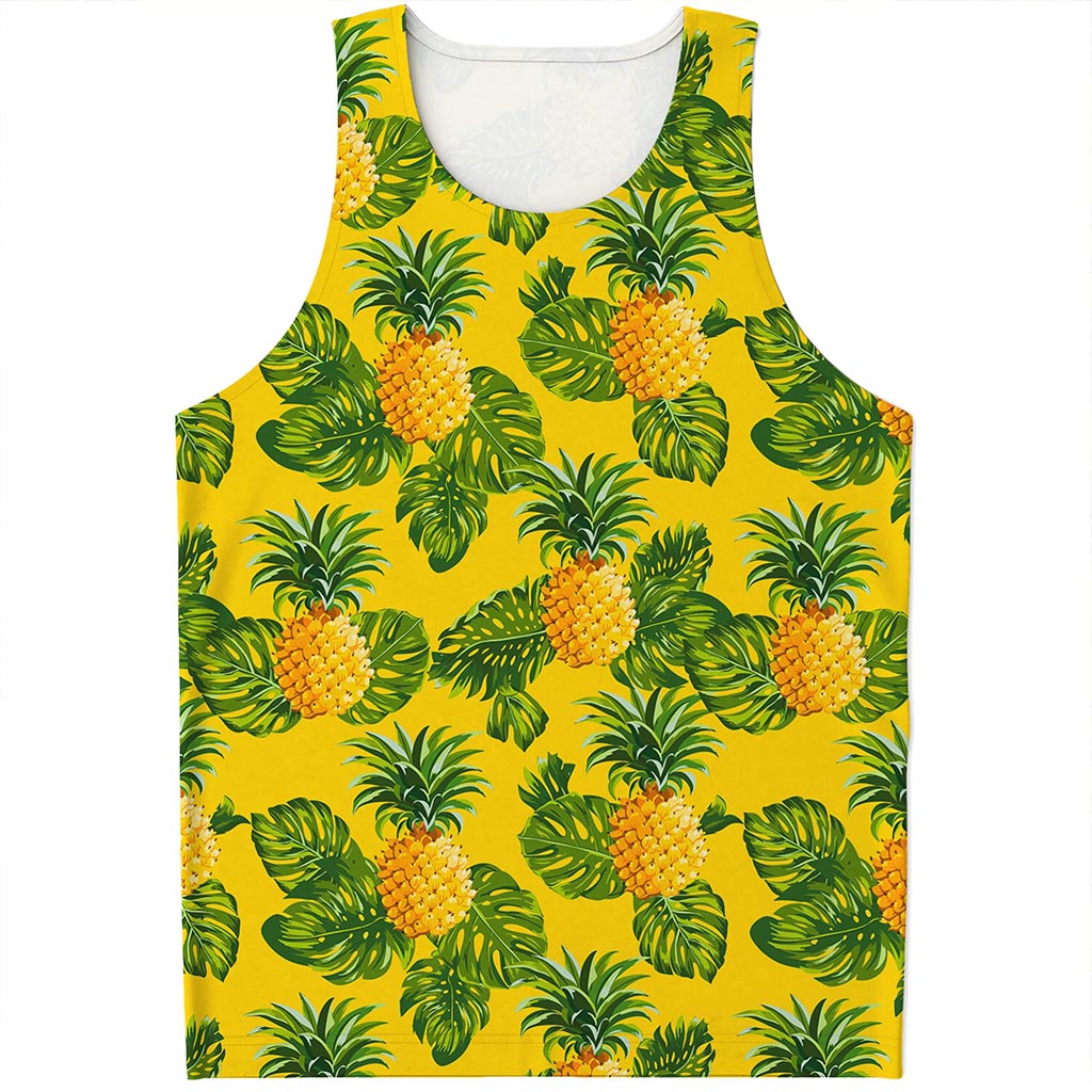 Yellow Tropical Pineapple Pattern Print Men's Tank Top