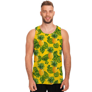 Yellow Tropical Pineapple Pattern Print Men's Tank Top