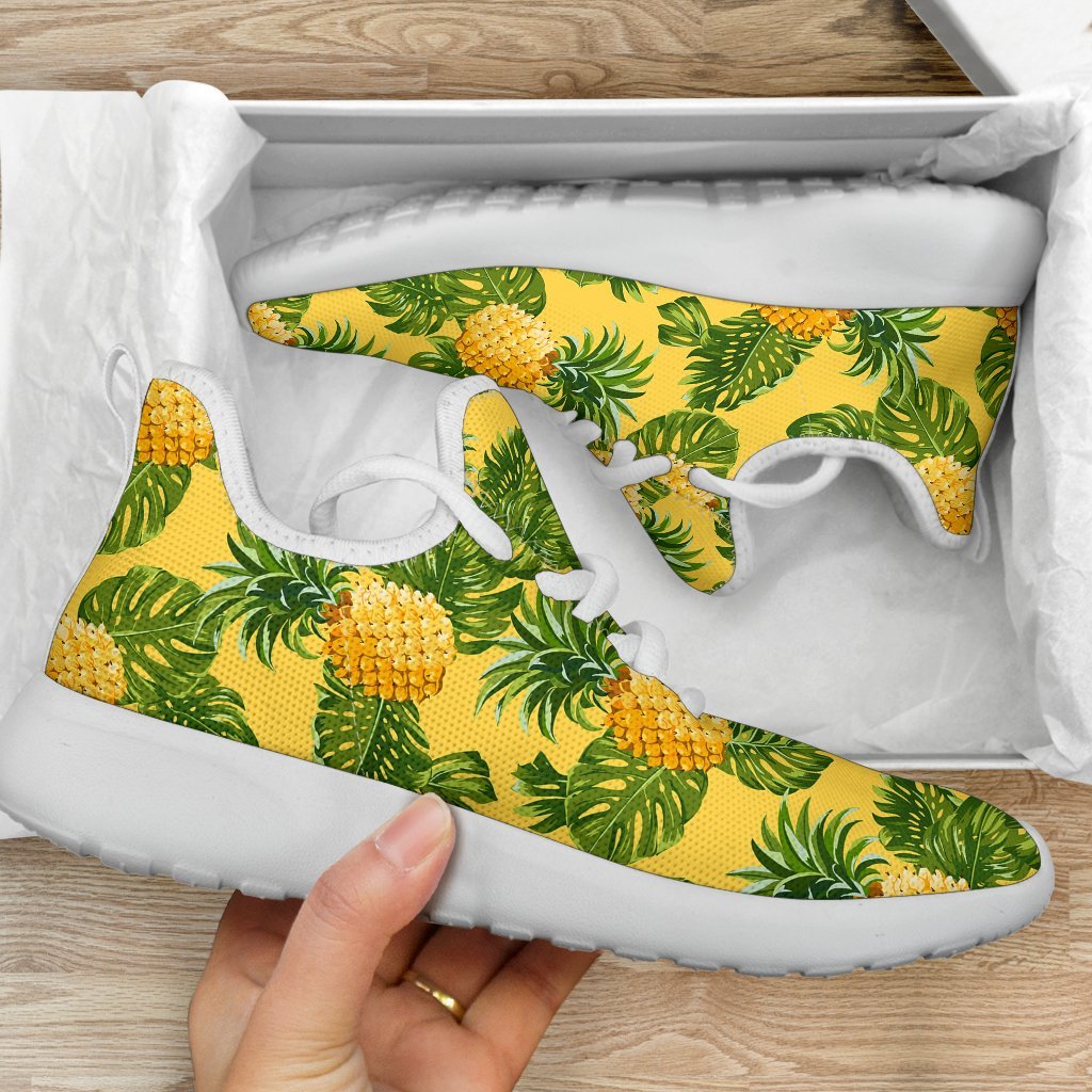 Yellow Tropical Pineapple Pattern Print Mesh Knit Shoes GearFrost