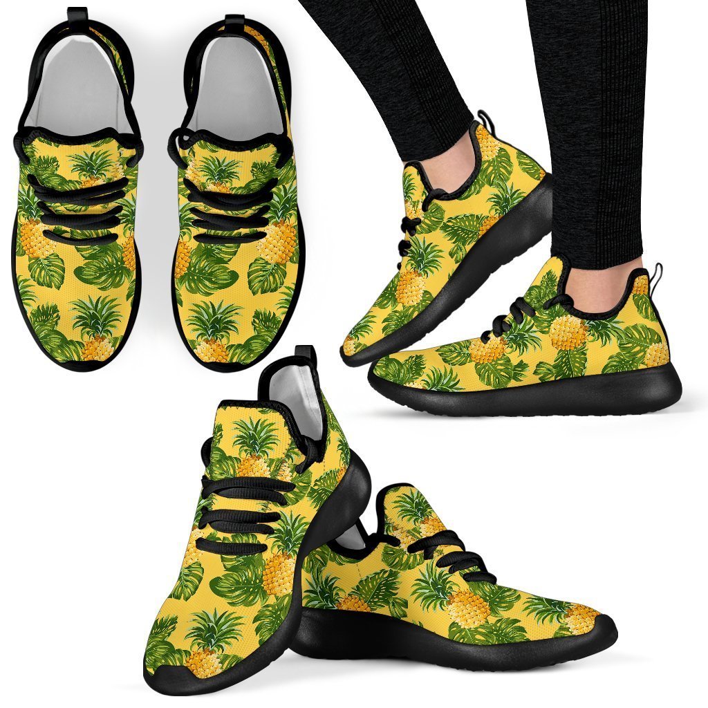 Yellow Tropical Pineapple Pattern Print Mesh Knit Shoes GearFrost