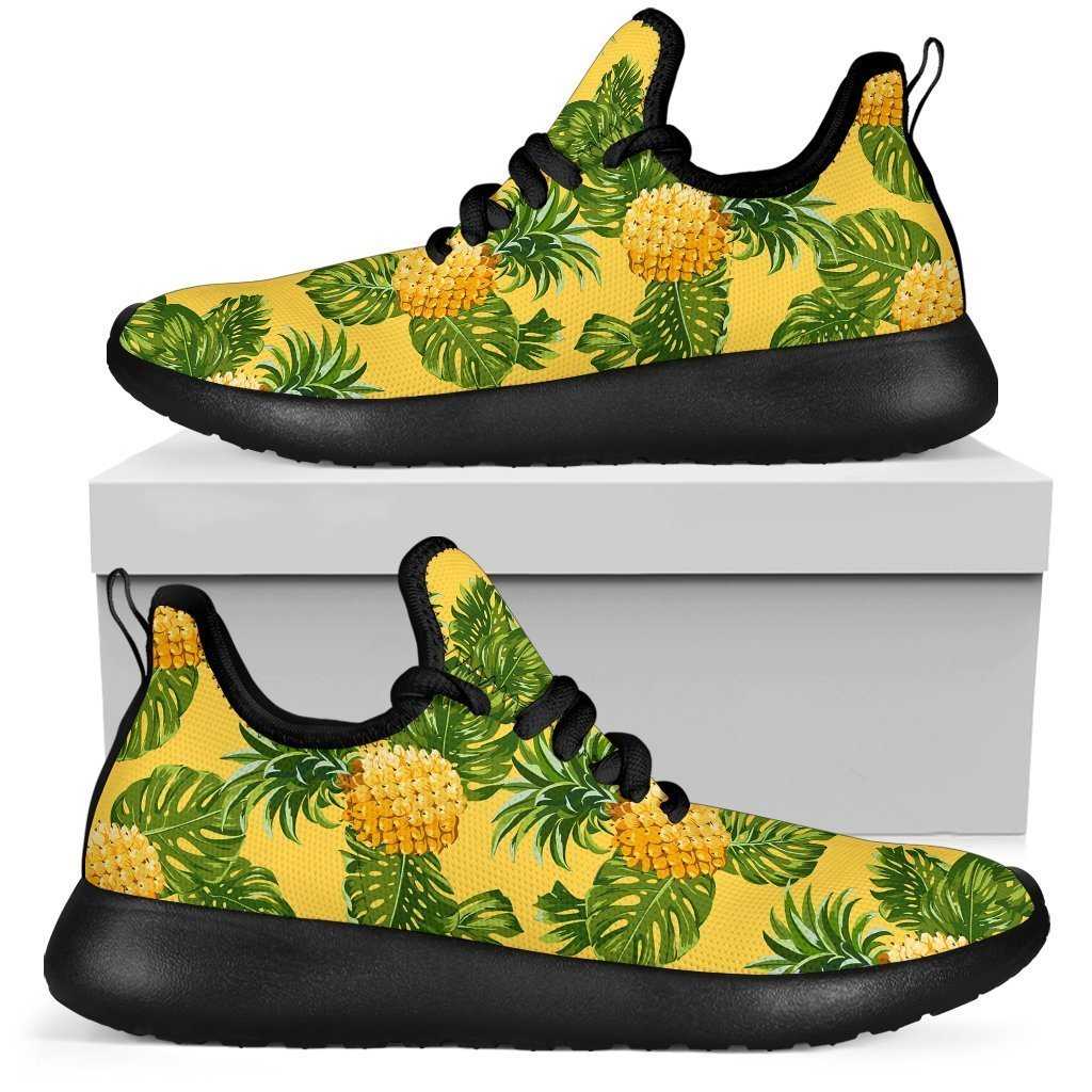 Yellow Tropical Pineapple Pattern Print Mesh Knit Shoes GearFrost