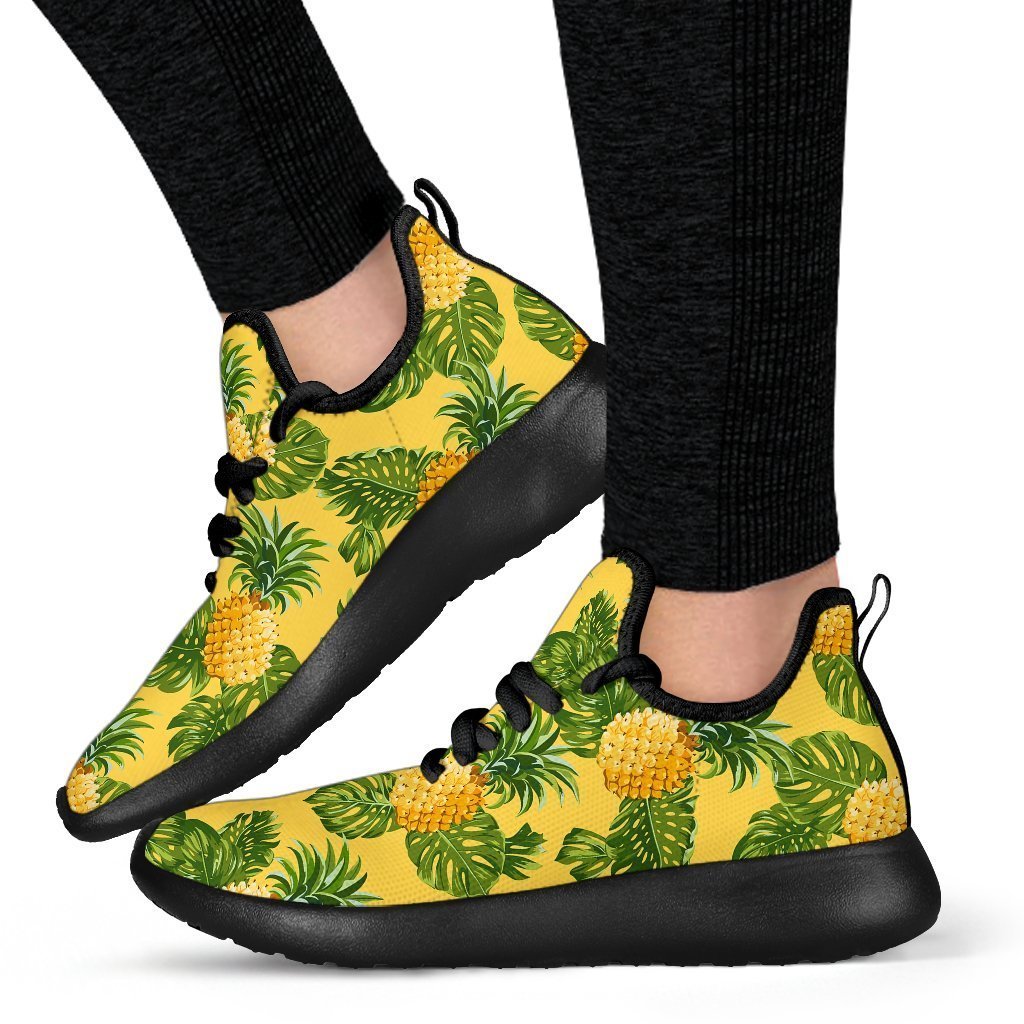 Yellow Tropical Pineapple Pattern Print Mesh Knit Shoes GearFrost