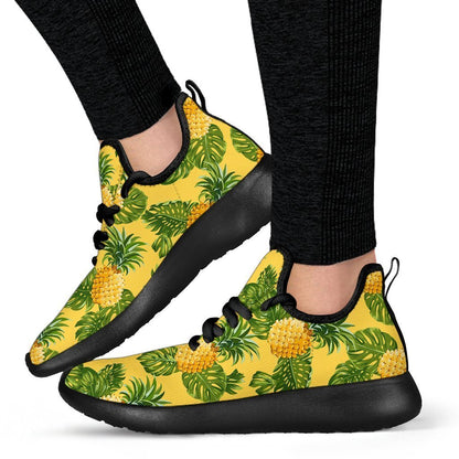 Yellow Tropical Pineapple Pattern Print Mesh Knit Shoes GearFrost