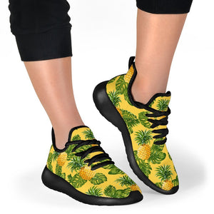 Yellow Tropical Pineapple Pattern Print Mesh Knit Shoes GearFrost