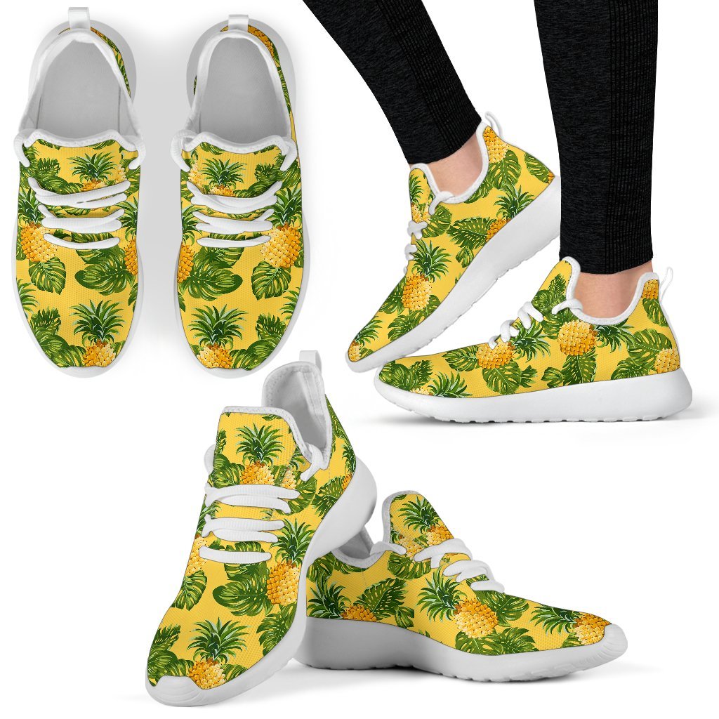 Yellow Tropical Pineapple Pattern Print Mesh Knit Shoes GearFrost