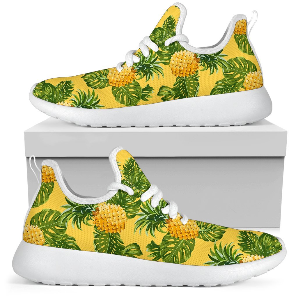 Yellow Tropical Pineapple Pattern Print Mesh Knit Shoes GearFrost