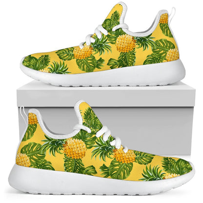 Yellow Tropical Pineapple Pattern Print Mesh Knit Shoes GearFrost