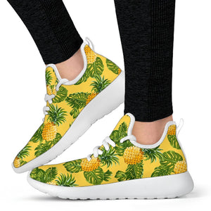 Yellow Tropical Pineapple Pattern Print Mesh Knit Shoes GearFrost