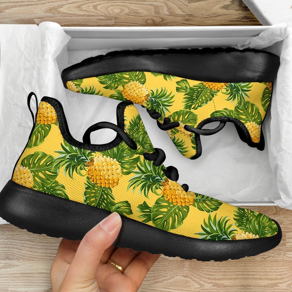 Yellow Tropical Pineapple Pattern Print Mesh Knit Shoes GearFrost