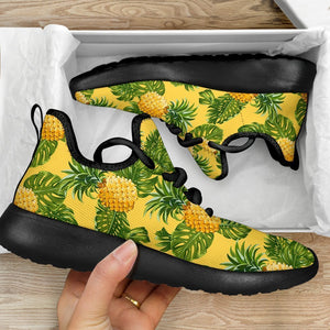 Yellow Tropical Pineapple Pattern Print Mesh Knit Shoes GearFrost