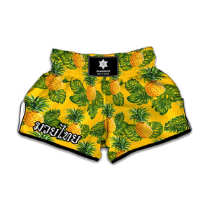 Yellow Tropical Pineapple Pattern Print Muay Thai Boxing Shorts