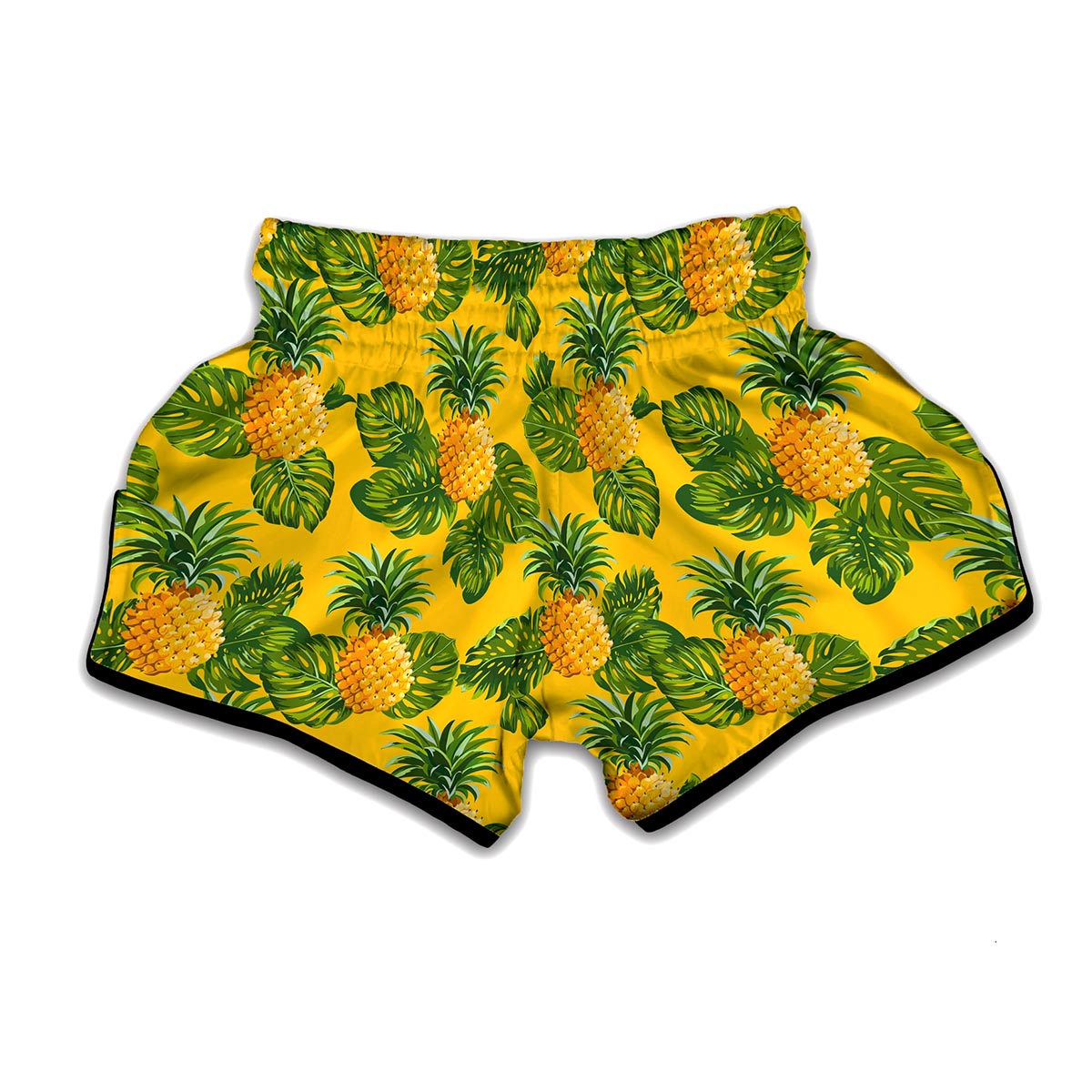 Yellow Tropical Pineapple Pattern Print Muay Thai Boxing Shorts