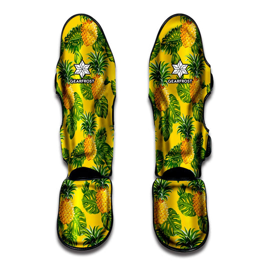 Yellow Tropical Pineapple Pattern Print Muay Thai Shin Guard