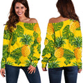 Yellow Tropical Pineapple Pattern Print Off The Shoulder Sweatshirt
