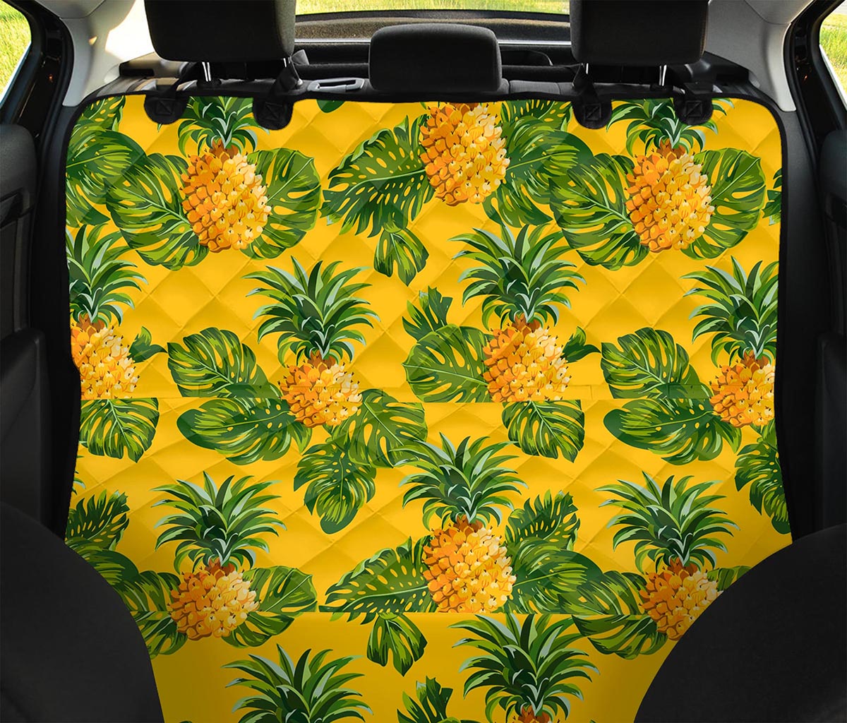 Yellow Tropical Pineapple Pattern Print Pet Car Back Seat Cover