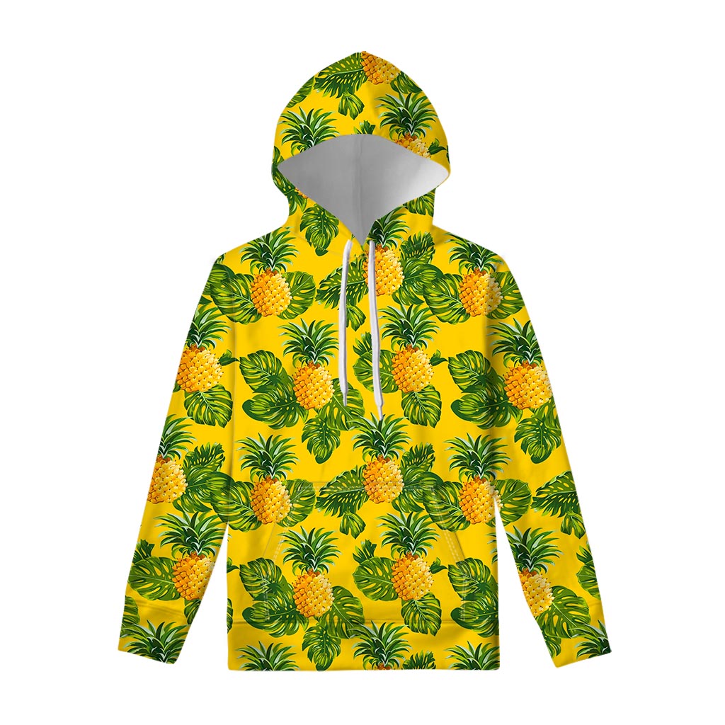 Yellow Tropical Pineapple Pattern Print Pullover Hoodie