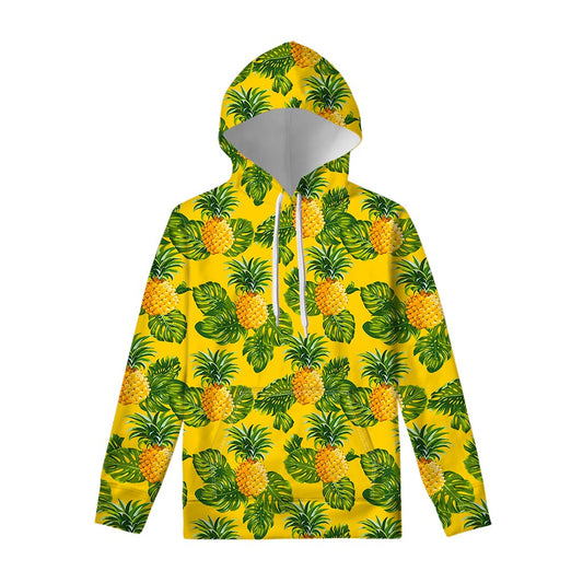 Yellow Tropical Pineapple Pattern Print Pullover Hoodie