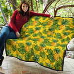 Yellow Tropical Pineapple Pattern Print Quilt