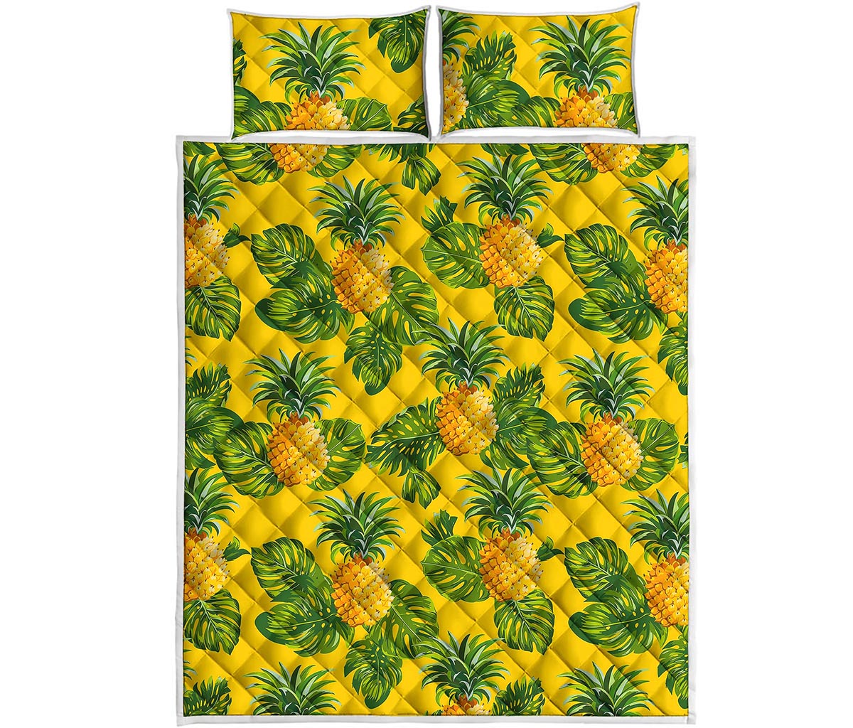 Yellow Tropical Pineapple Pattern Print Quilt Bed Set