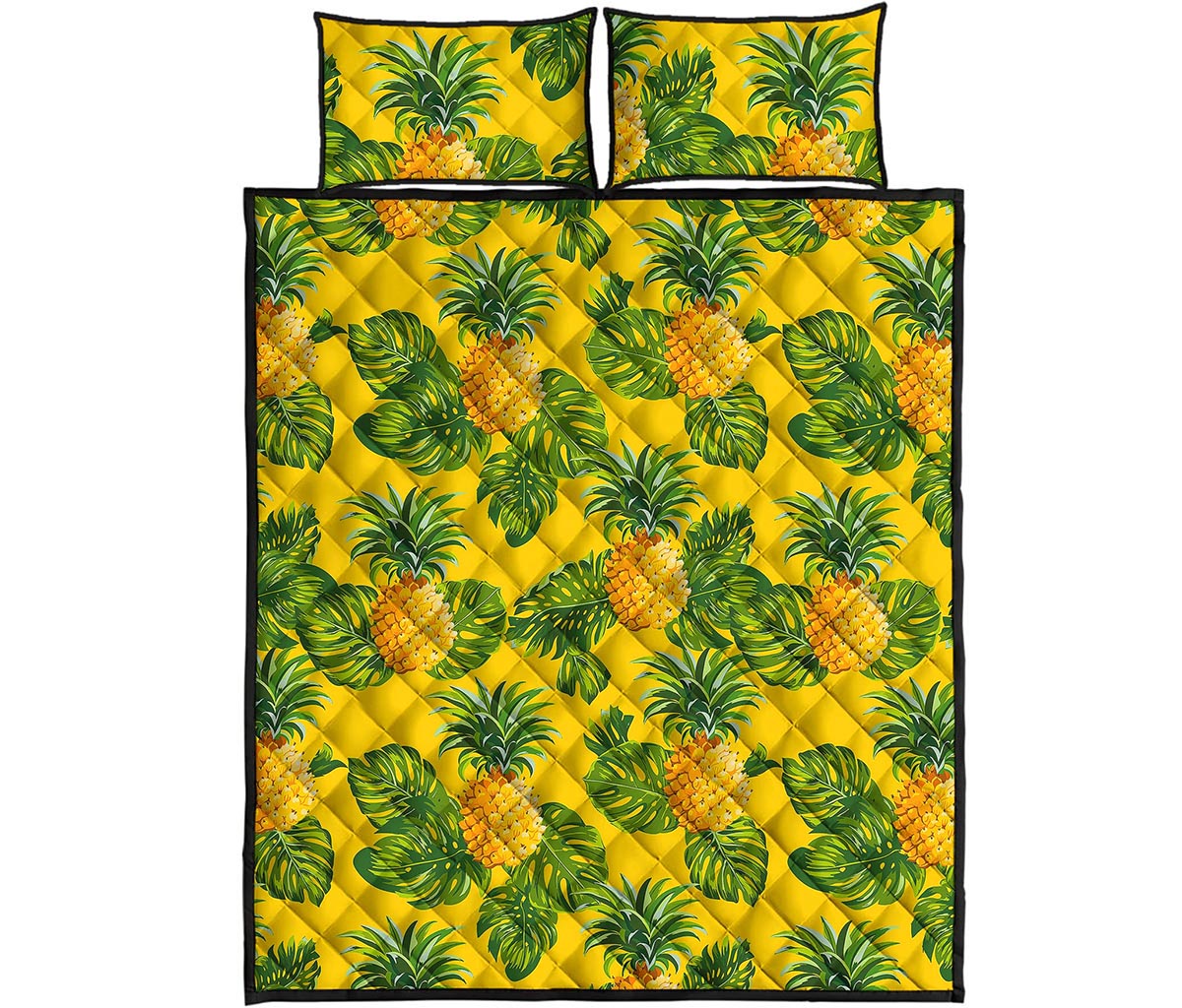 Yellow Tropical Pineapple Pattern Print Quilt Bed Set