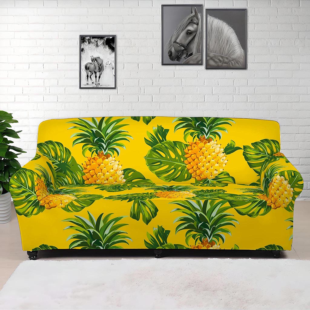 Yellow Tropical Pineapple Pattern Print Sofa Cover