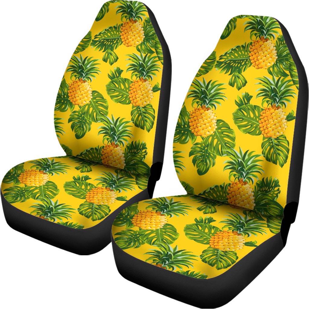 Yellow Tropical Pineapple Pattern Print Universal Fit Car Seat Covers