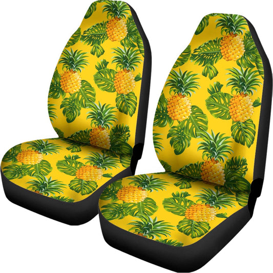 Yellow Tropical Pineapple Pattern Print Universal Fit Car Seat Covers