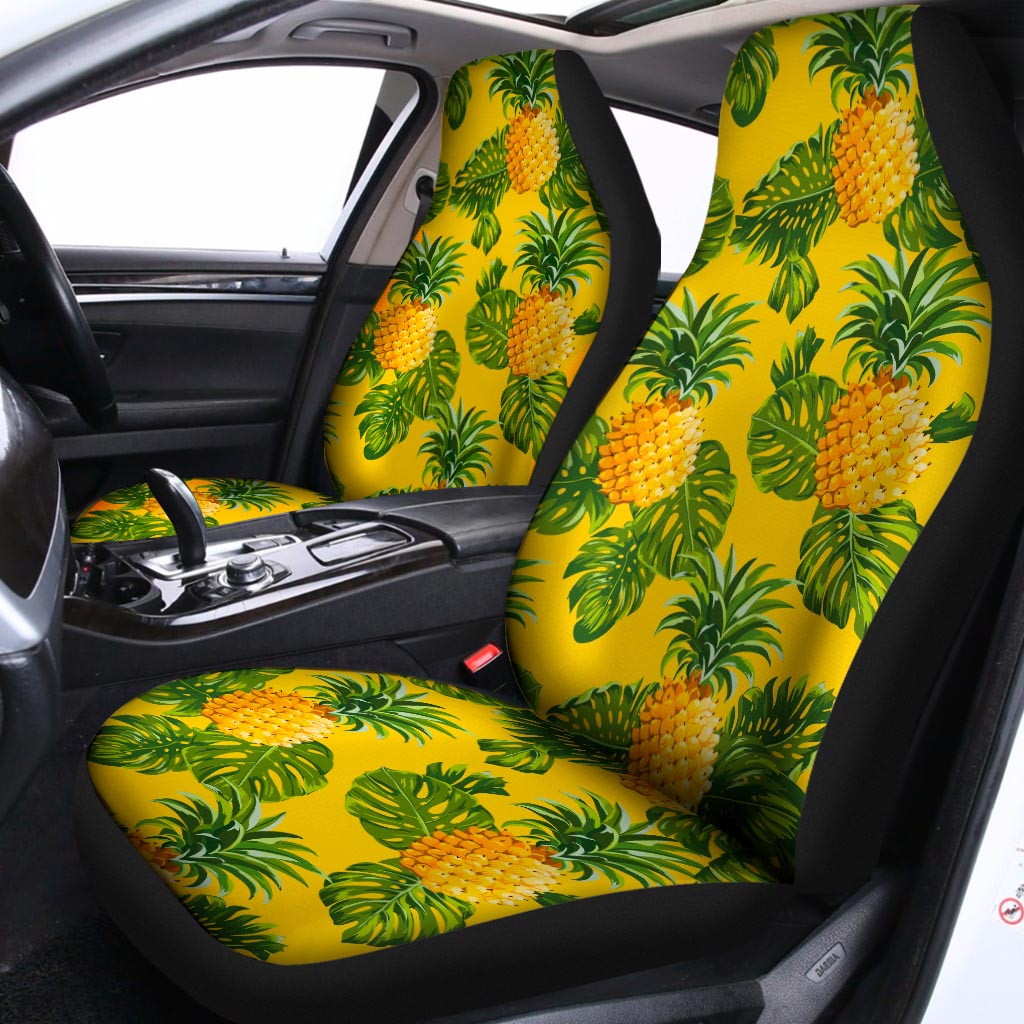 Yellow Tropical Pineapple Pattern Print Universal Fit Car Seat Covers