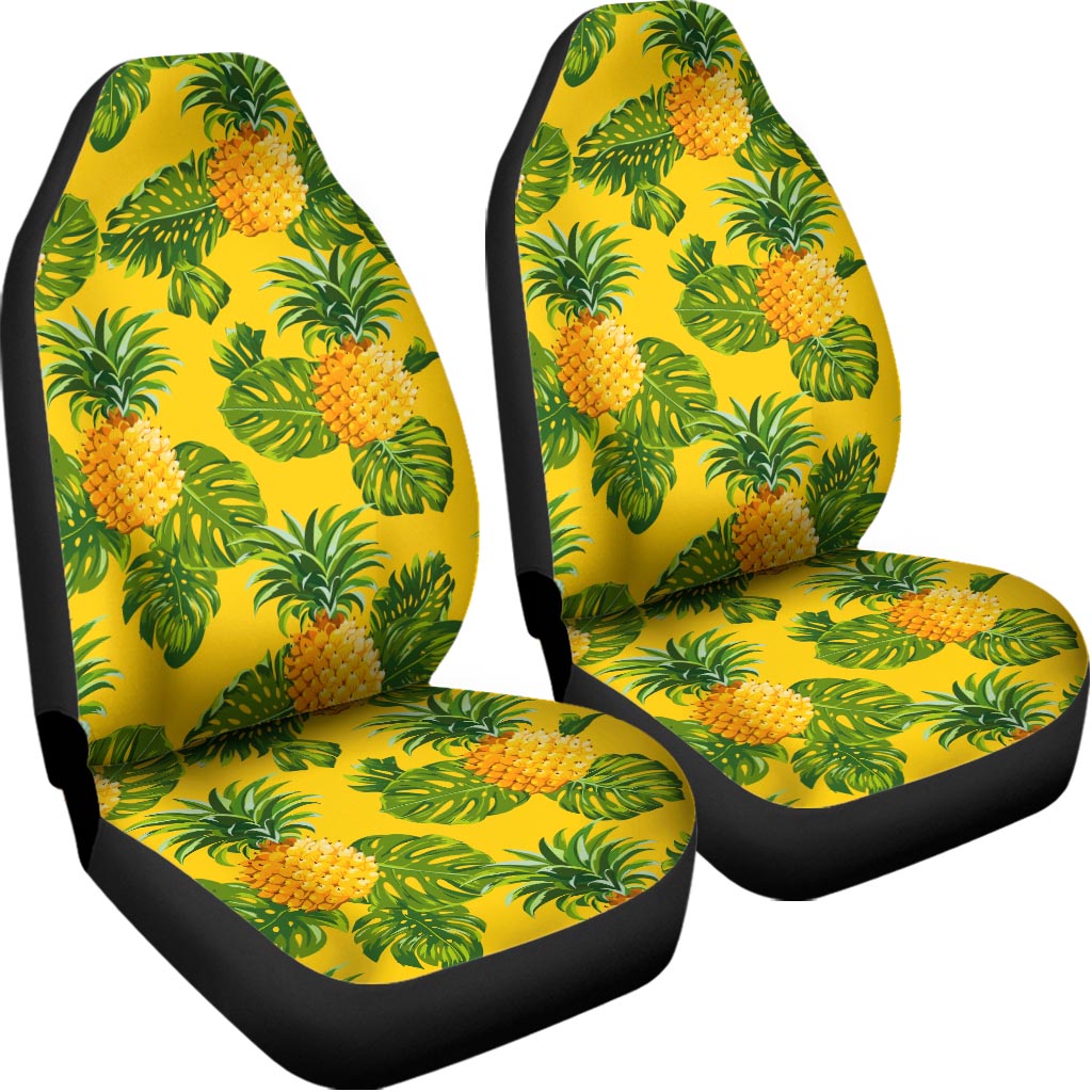 Yellow Tropical Pineapple Pattern Print Universal Fit Car Seat Covers