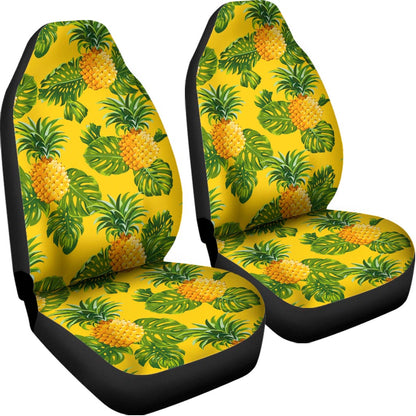 Yellow Tropical Pineapple Pattern Print Universal Fit Car Seat Covers