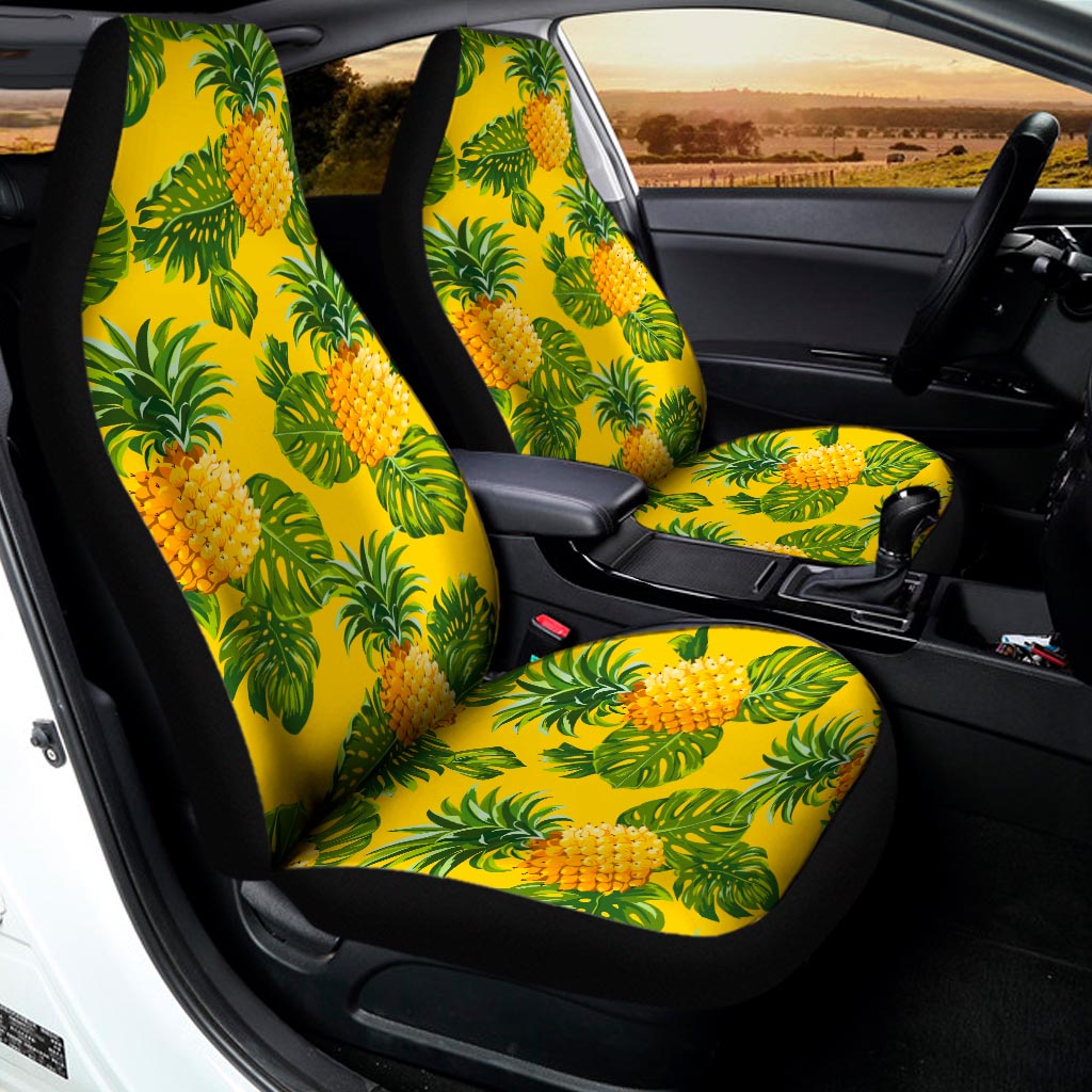 Yellow Tropical Pineapple Pattern Print Universal Fit Car Seat Covers