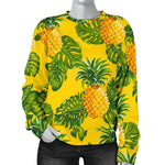 Yellow Tropical Pineapple Pattern Print Women's Crewneck Sweatshirt GearFrost