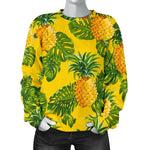Yellow Tropical Pineapple Pattern Print Women's Crewneck Sweatshirt GearFrost